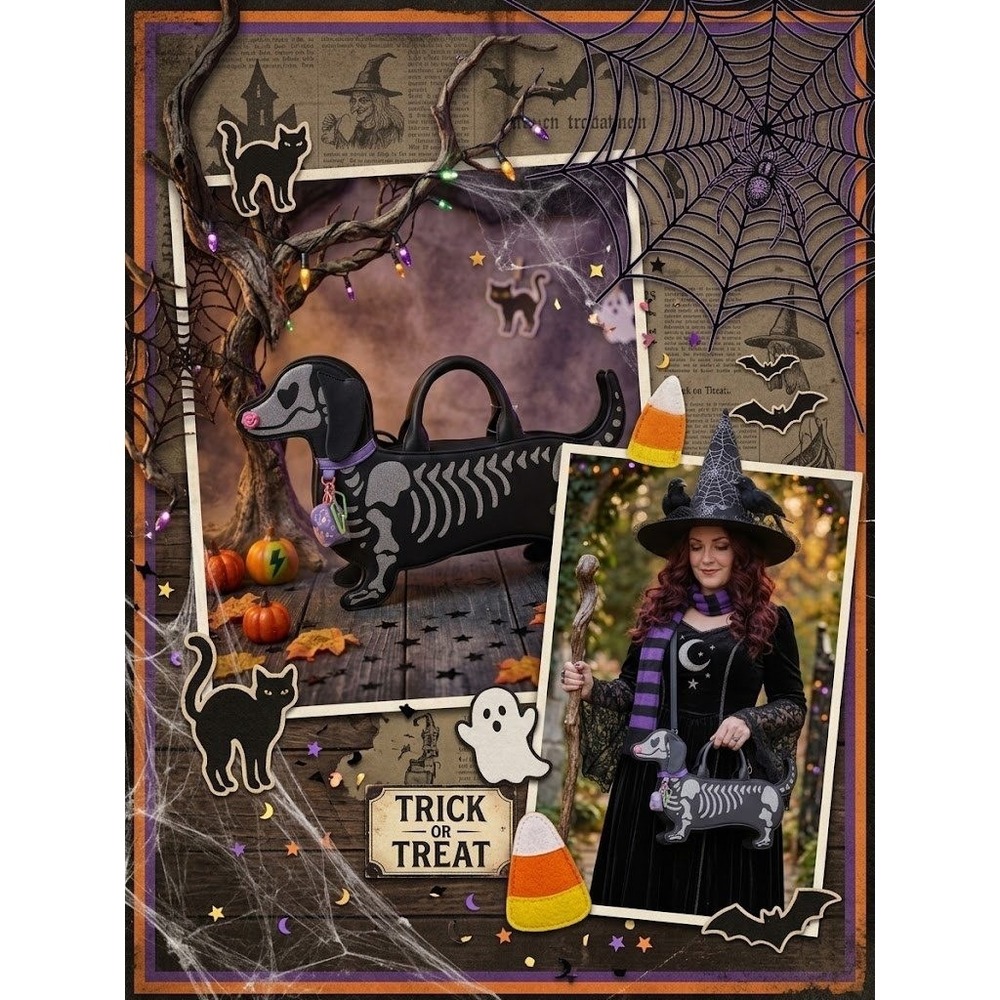 Betsey Johnson Skeleton Weenier Dog Halloween Crossbody Bag NWT XOBARK Dachshund